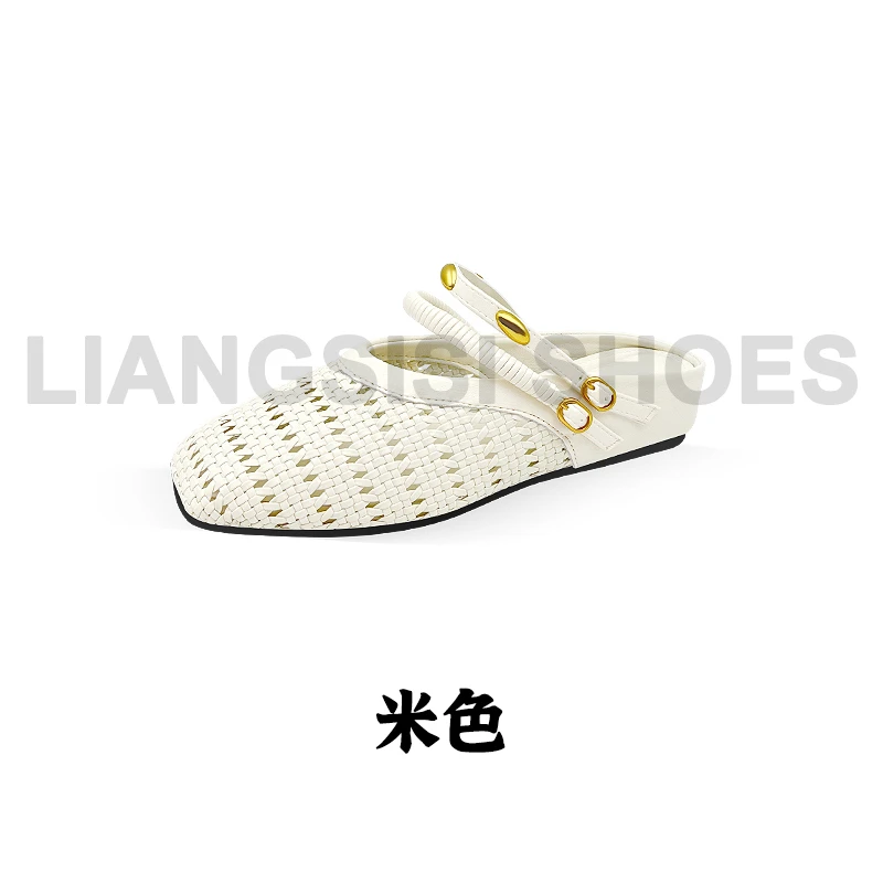 夏季时尚镂空包头拖透气内增高编织舒适法式半拖凉鞋鞋拖-A008