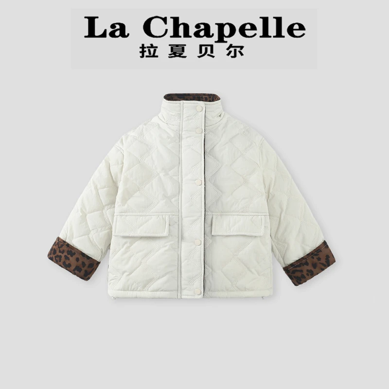 La Chapelle【拉夏贝尔】冬季时尚豹纹拼接儿童立领棉服LA2198