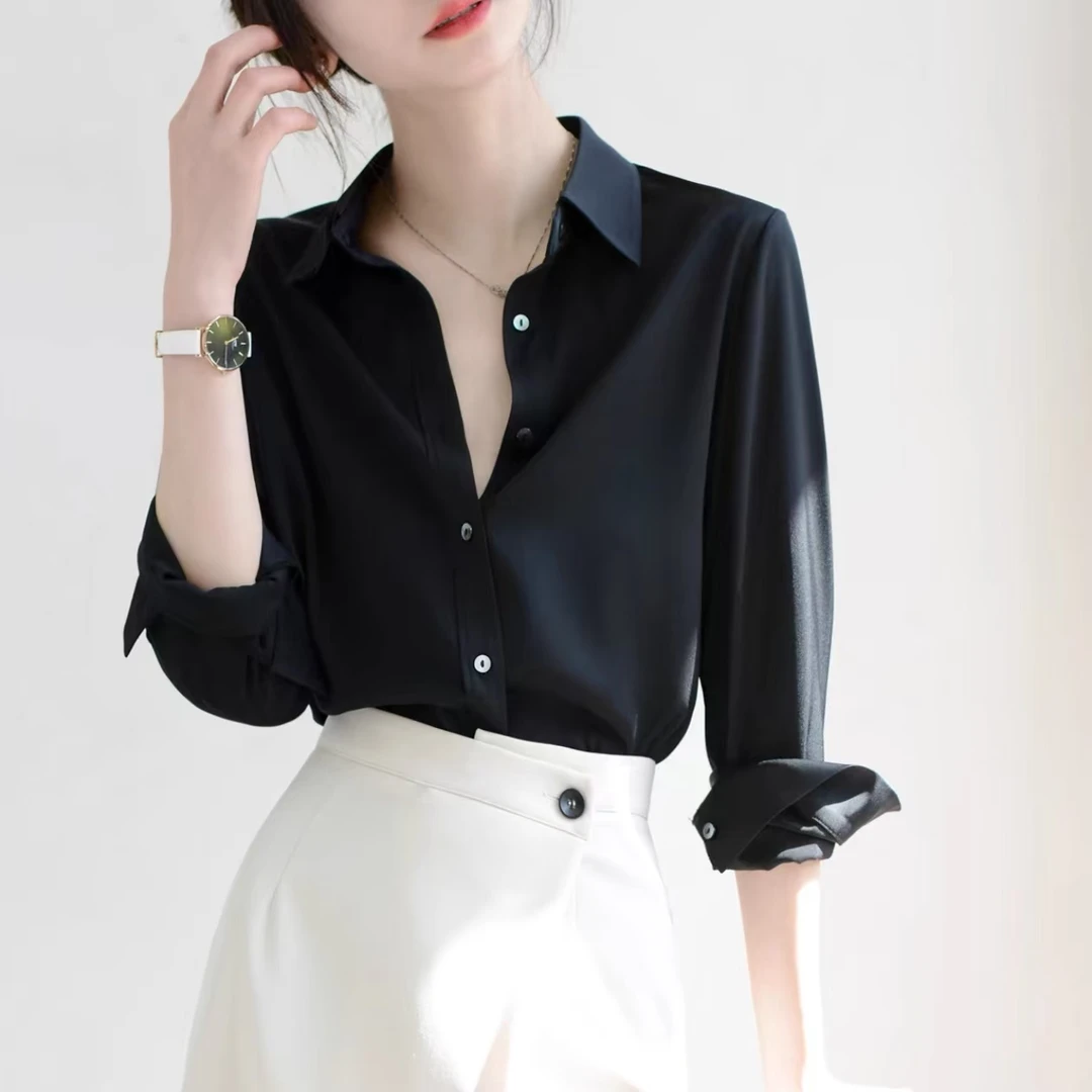 【丽爷】醋酸衬衫三色长袖衬衣