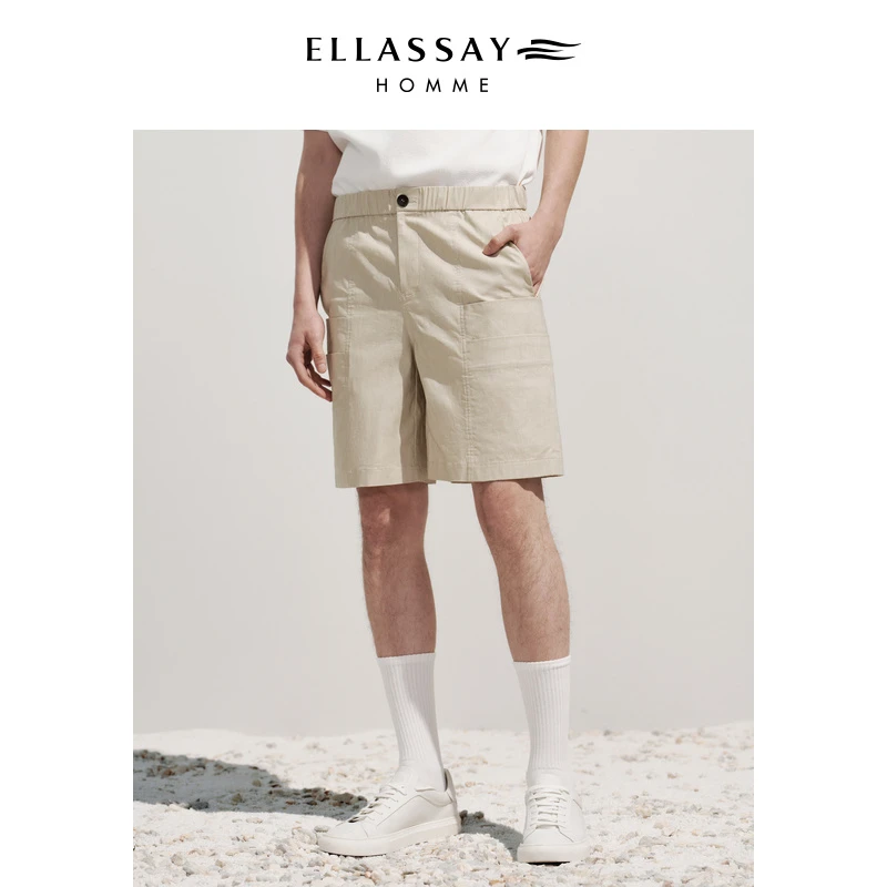 ELLASSAY歌力思男装时春夏凉感弹力腰围亚麻工装短裤EME342K03200