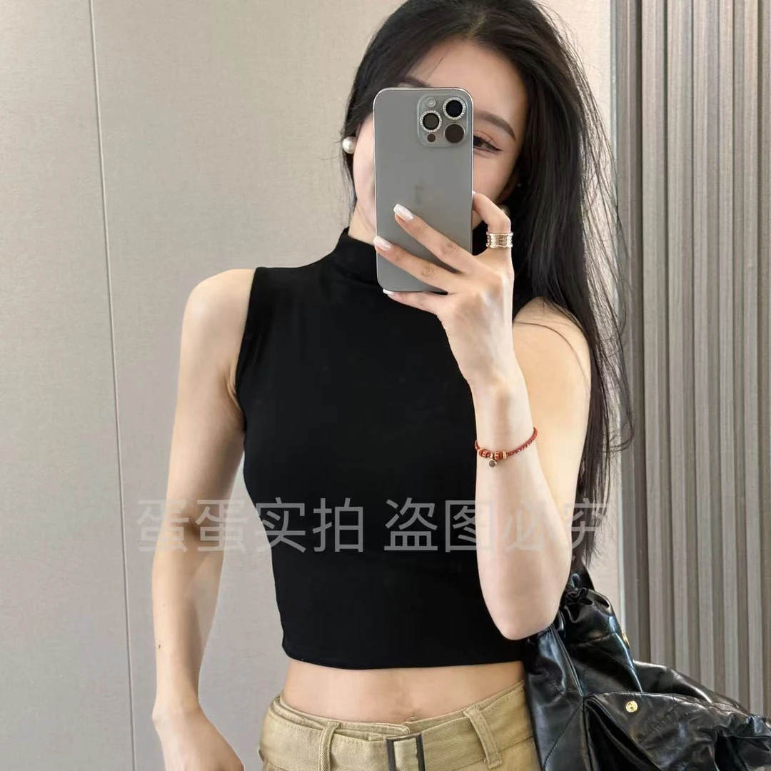 运补6-8 甜酷坎肩半高领无袖 短款上衣女辣妹内搭遮副乳小背心T恤