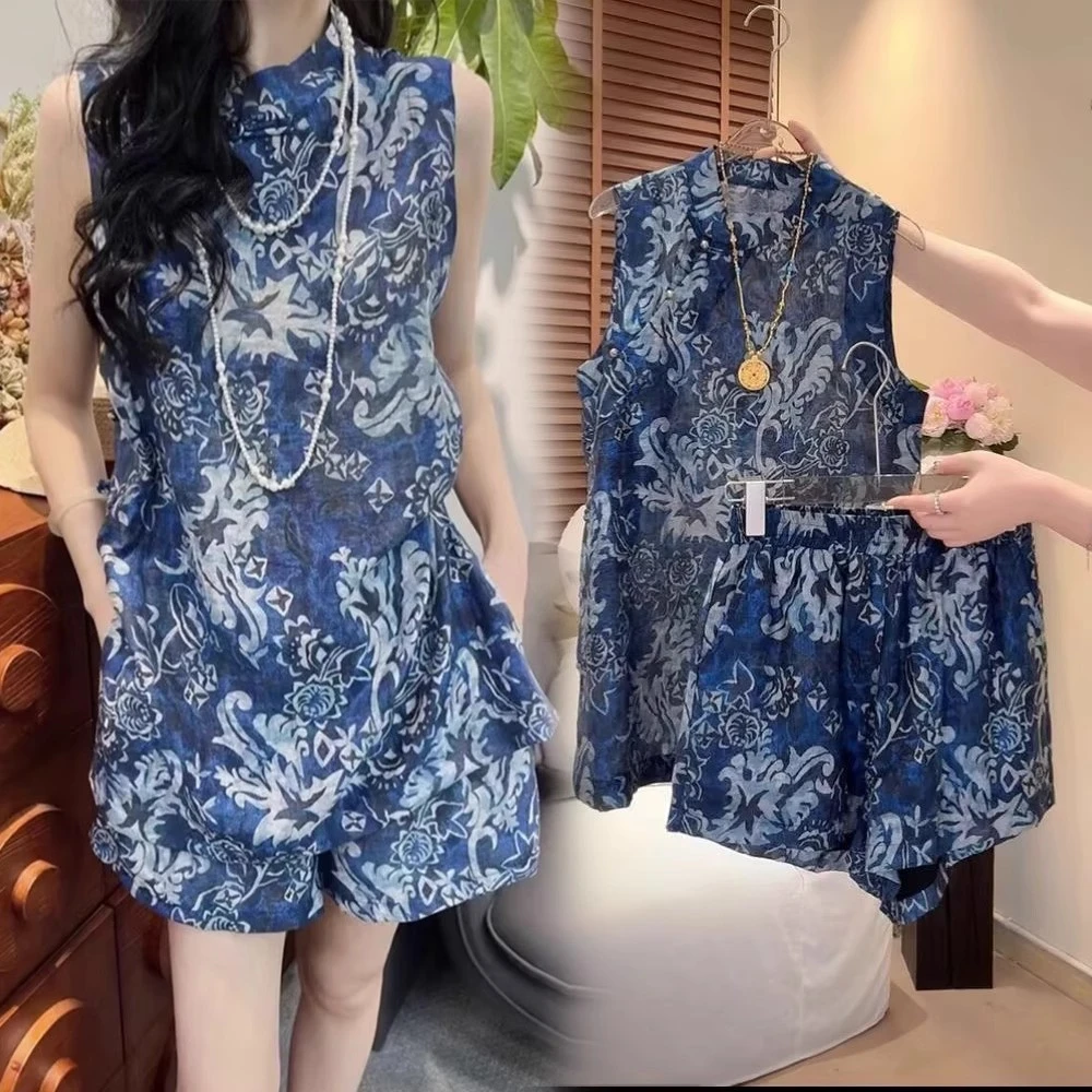 小个子中国风睡衣女2025夏天韩系休闲小众无袖上衣短裤家居服套装