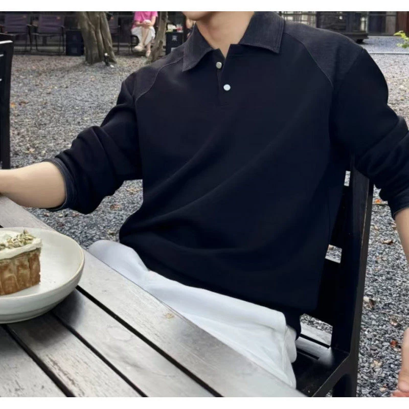 『轻启秋日 松弛自洽』高支精棉混纺高级拼色设计感Polo领上衣