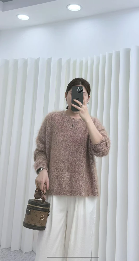 时尚常规女士花纱气质圆领针织慵懒衫厚款加厚女