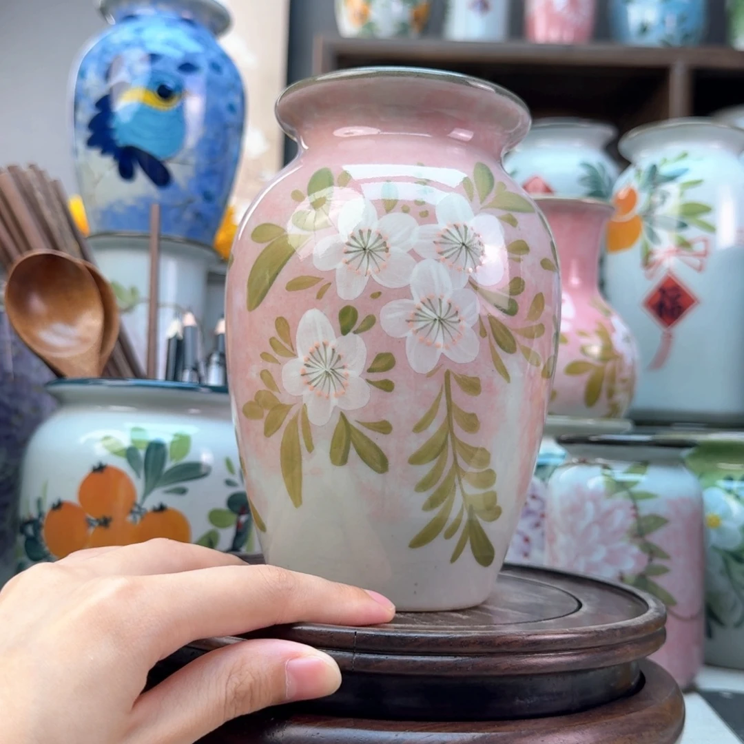 景德镇纯手绘陶瓷花瓶无孔