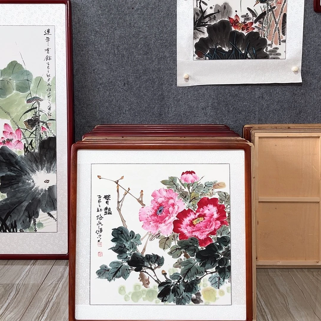 国画书画作品带框63×63