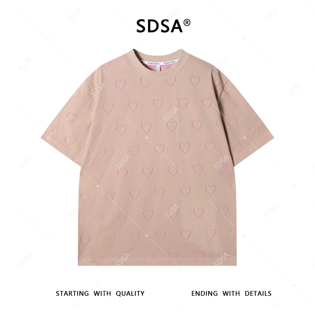 SDSA夏季新款男士痞帅简约满印割破爱心圆领短袖T恤百搭时尚上衣