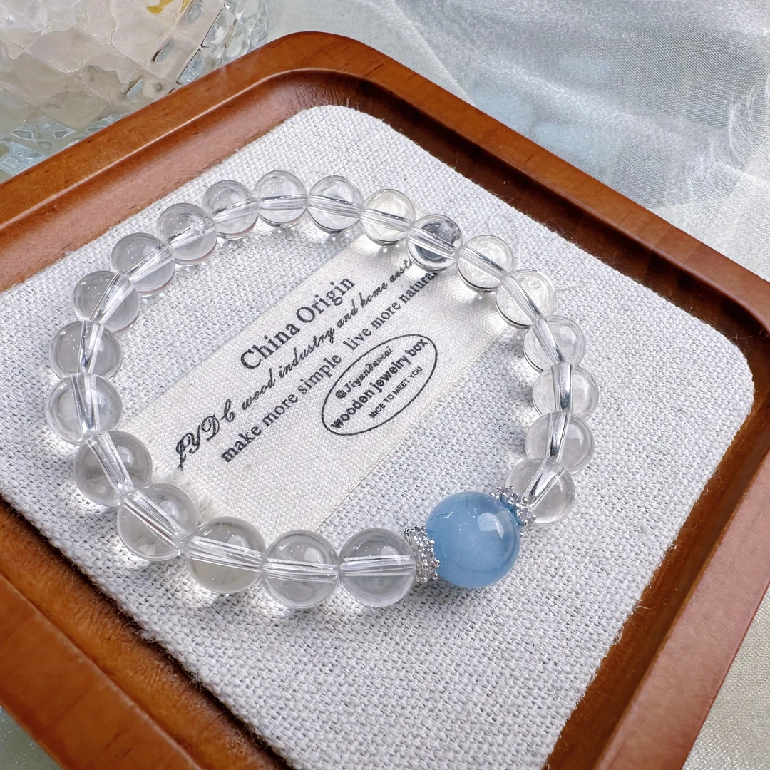 水晶原产地清仓处理，露丝同款白水晶搭配海蓝宝手串，多样性发货
