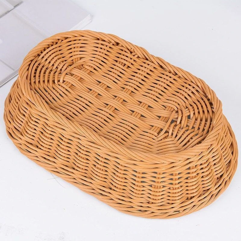 塑料织筐水果篮超市藤编仿水果筐收纳展示零食篮篮蔬菜面包筐收