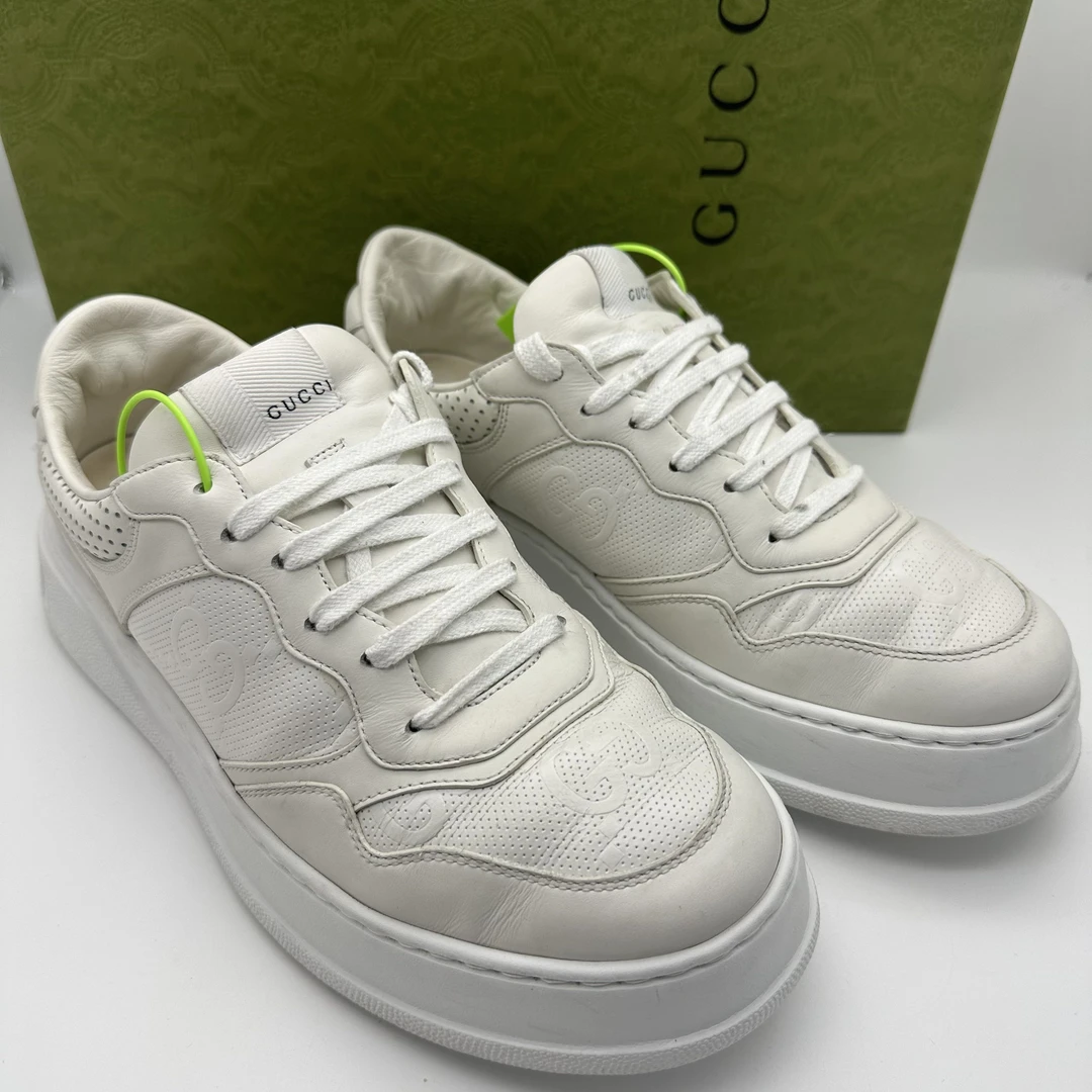 95新 GUCCI/古驰 41.5欧码/白色老花舒适时尚潮鞋厚底饼干鞋