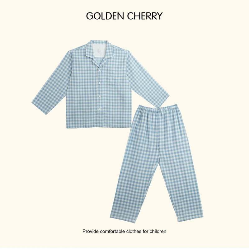 【金樱桃Golden cherry】亲子男士翻领格子家居服套装YY2251