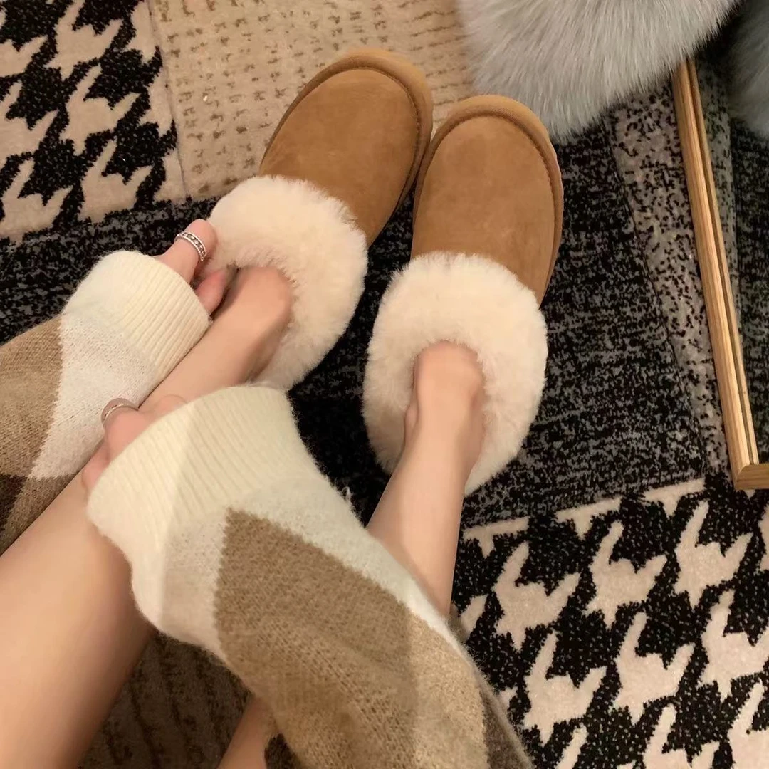 C3119 栗色  皮毛一体厚底雪地靴加厚保暖真皮真毛