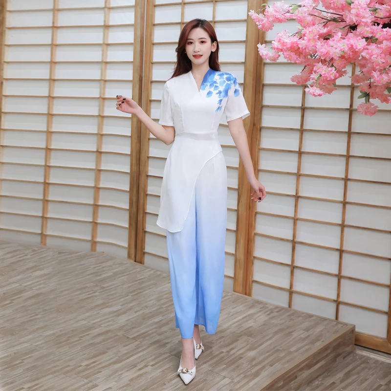 22852足疗养生馆足浴技师工作服女酒店足疗SPA雪纺洋气衣服女