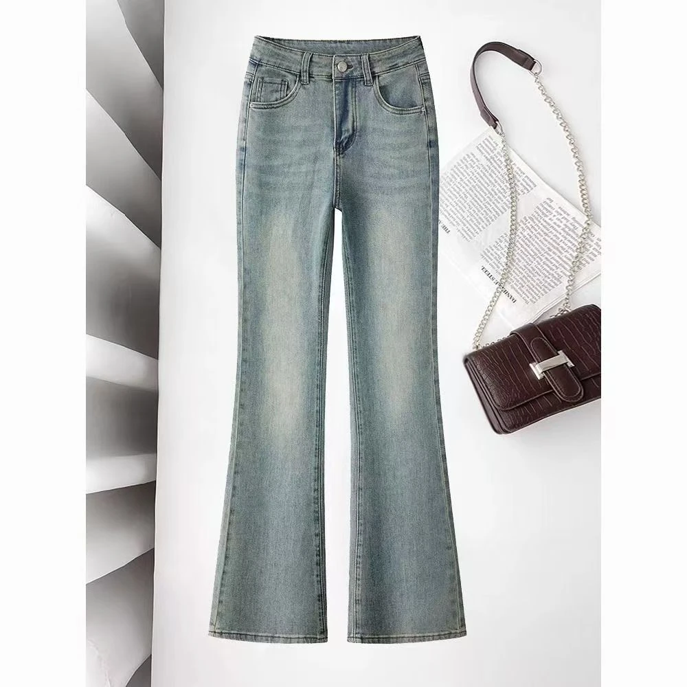 256#高腰复古微喇牛仔裤女2025爱季新款显瘦百搭小个子马蹄喇叭裤