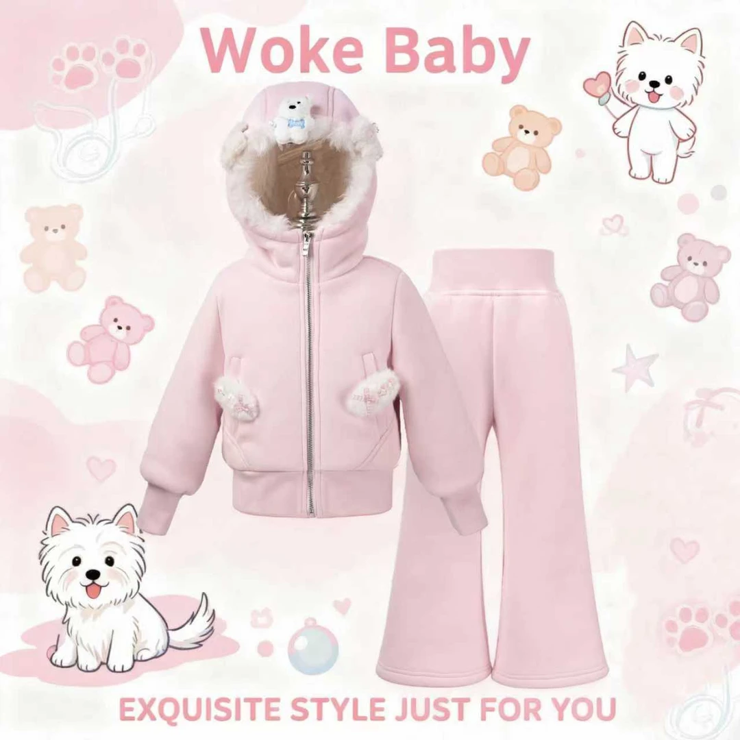 女童秋冬季加绒加厚裤子2025新款连帽上衣汉服W5194