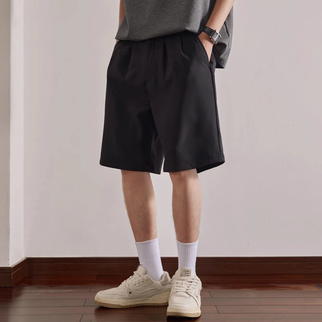 法国Cebrodz夏季休闲短裤男宽松弹力直筒五分裤潮流简约松中裤