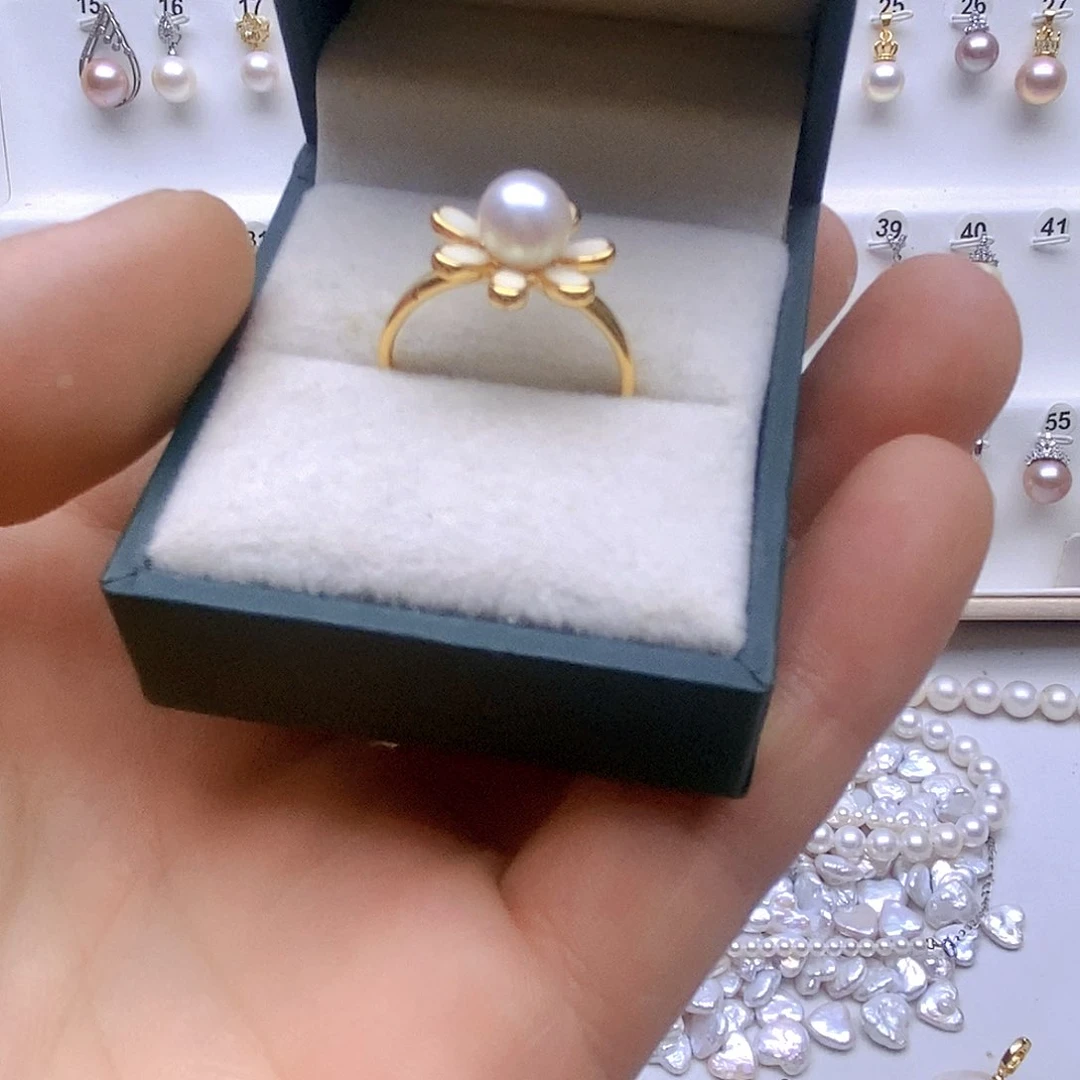 戒指银S925镶嵌淡水珍珠