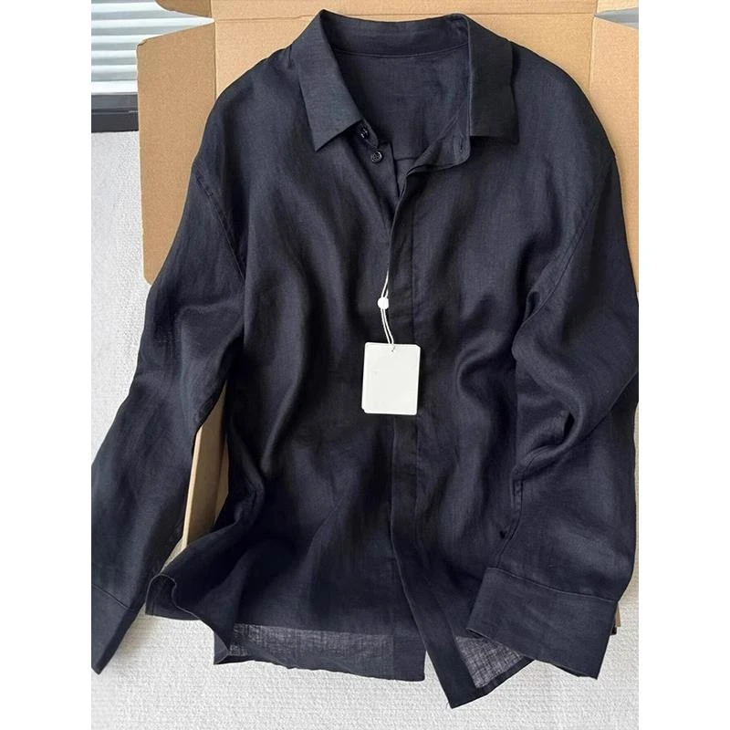 300斤加大码夏季高端2025爆款黑色男士衬衫薄款慵懒松弛感上衣潮2