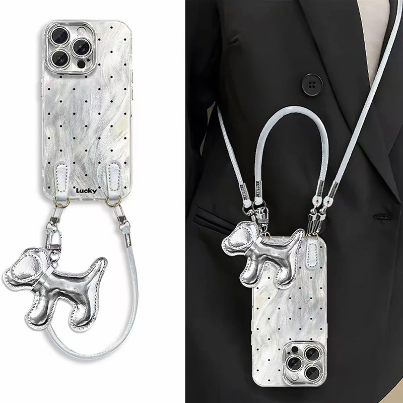 波点挂件马羽纱斜跨绳适用苹果16promax手机壳华为oppovivo小米