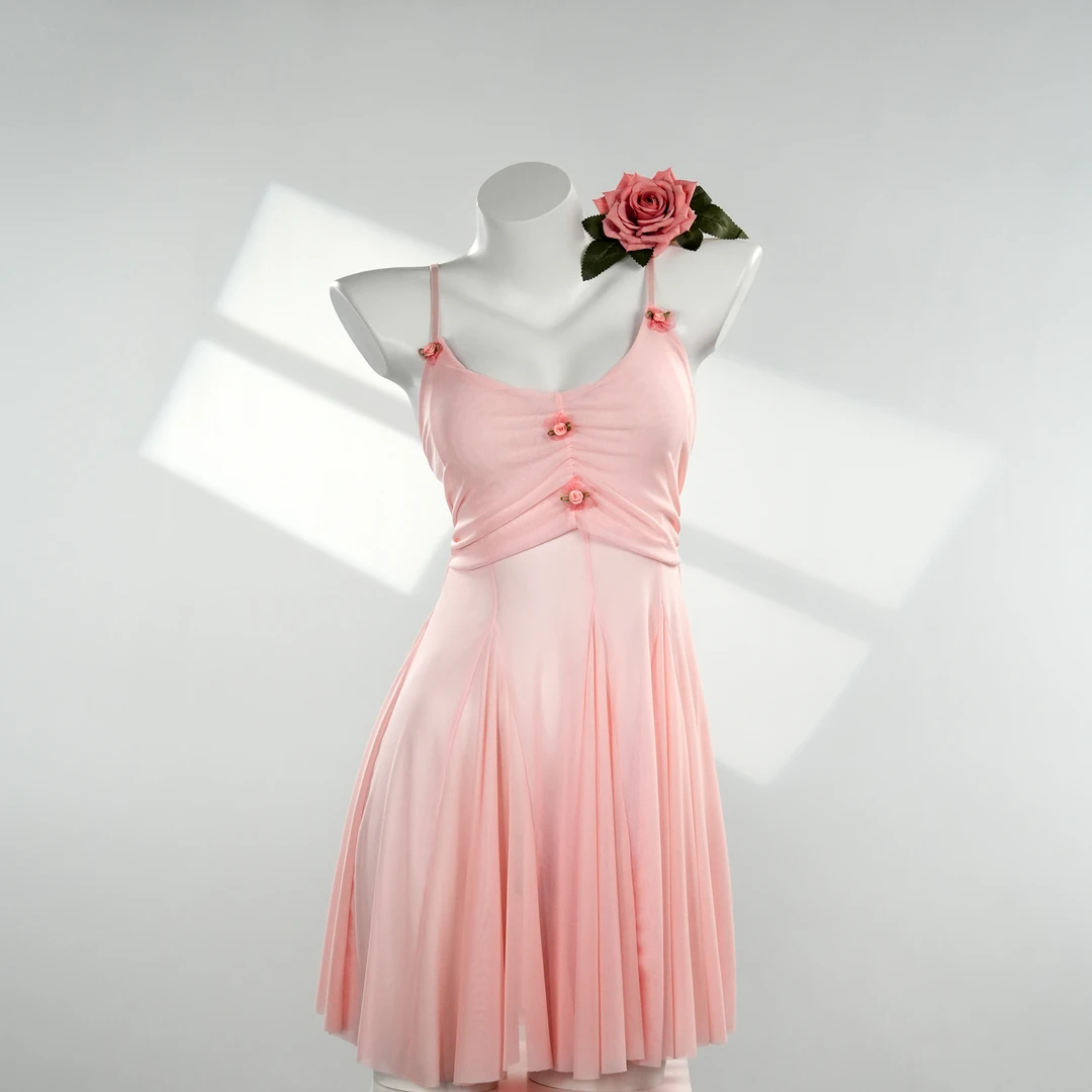 甜心公主【90-220斤】纯色抽褶网纱性感吊带裙纯欲大裙摆睡裙 6091