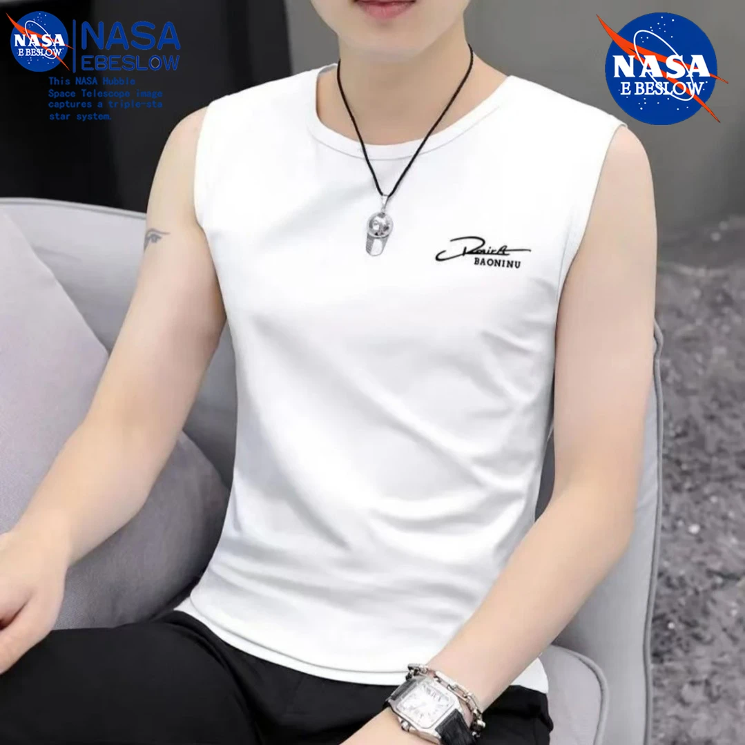 NASA无袖男士宽肩背心无袖t恤夏季宽松圆领运动健身T恤