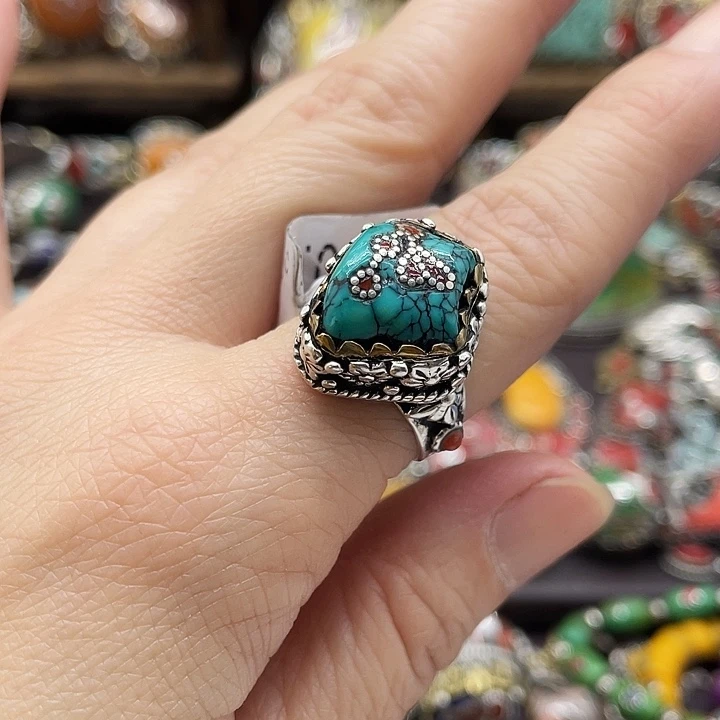 银S925镶嵌绿松石戒指