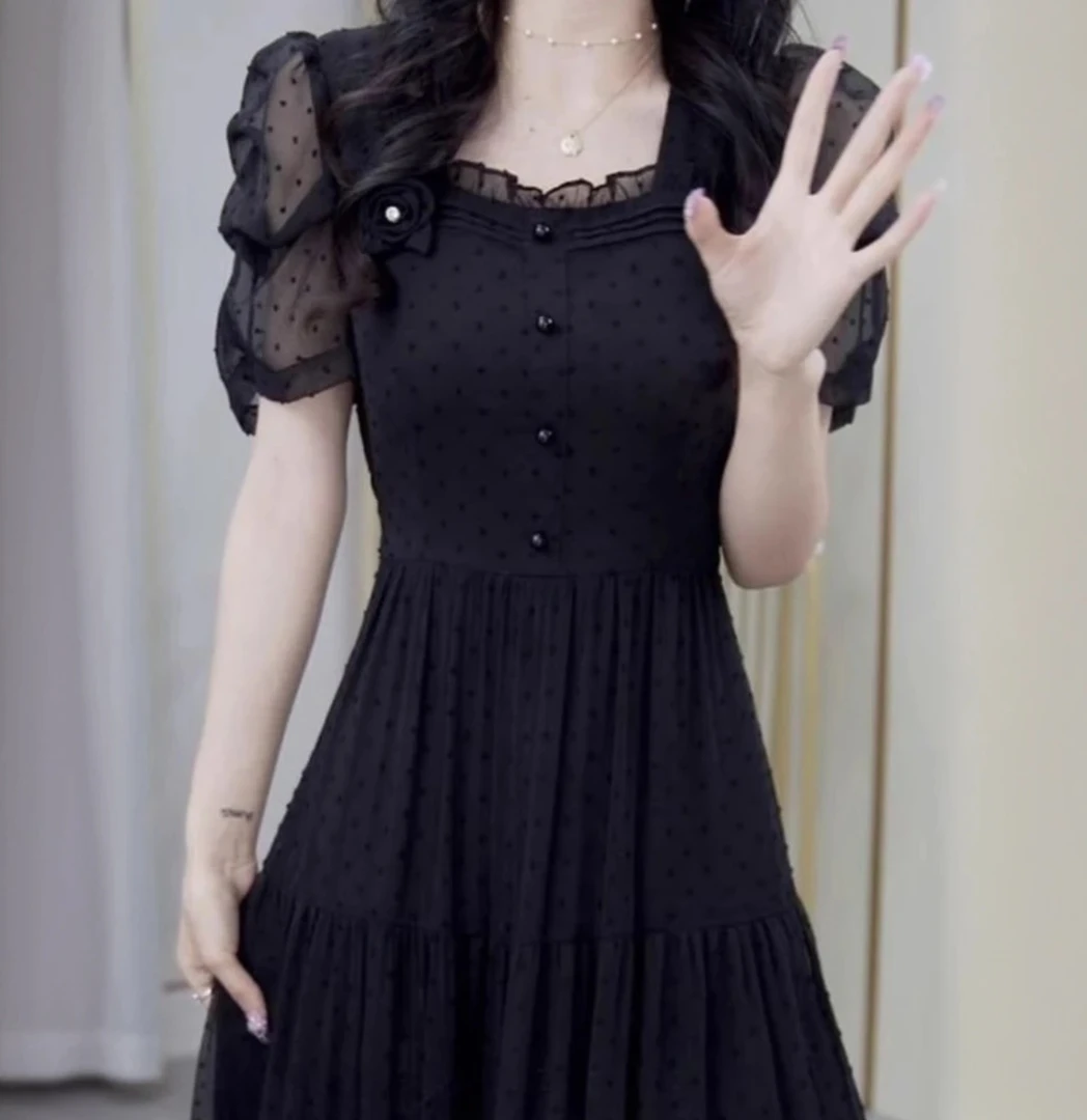 D093(无配饰）新款夏女装短袖修身显瘦淑女风裙子高档洋气