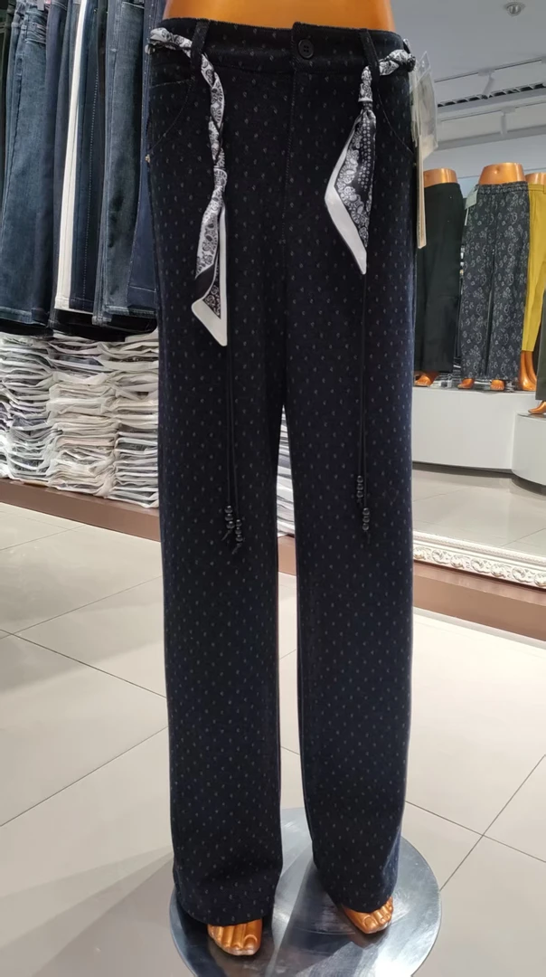 时尚波点秋冬高腰直筒裤