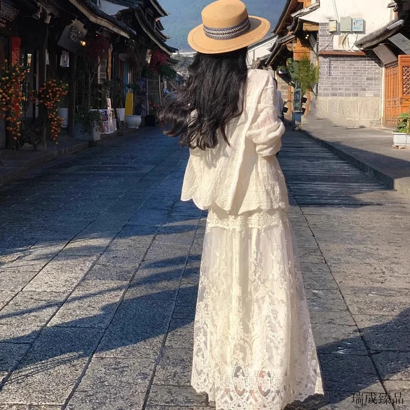 JY单件/奶系穿搭春夏装女法式气质刺绣开衫时尚百搭蕾丝半身裙潮