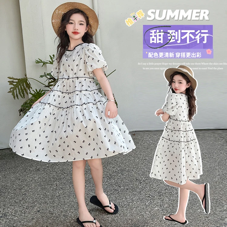 女童夏季时尚韩版碎花裙童装2025新款洋气100%纯棉儿童公主裙子