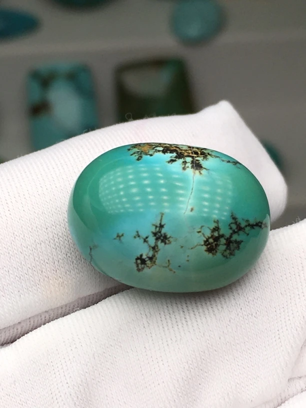 天然原矿绿松石扁珠直径14.3×19克重5.3克做锁骨项链吊坠挂件吊坠