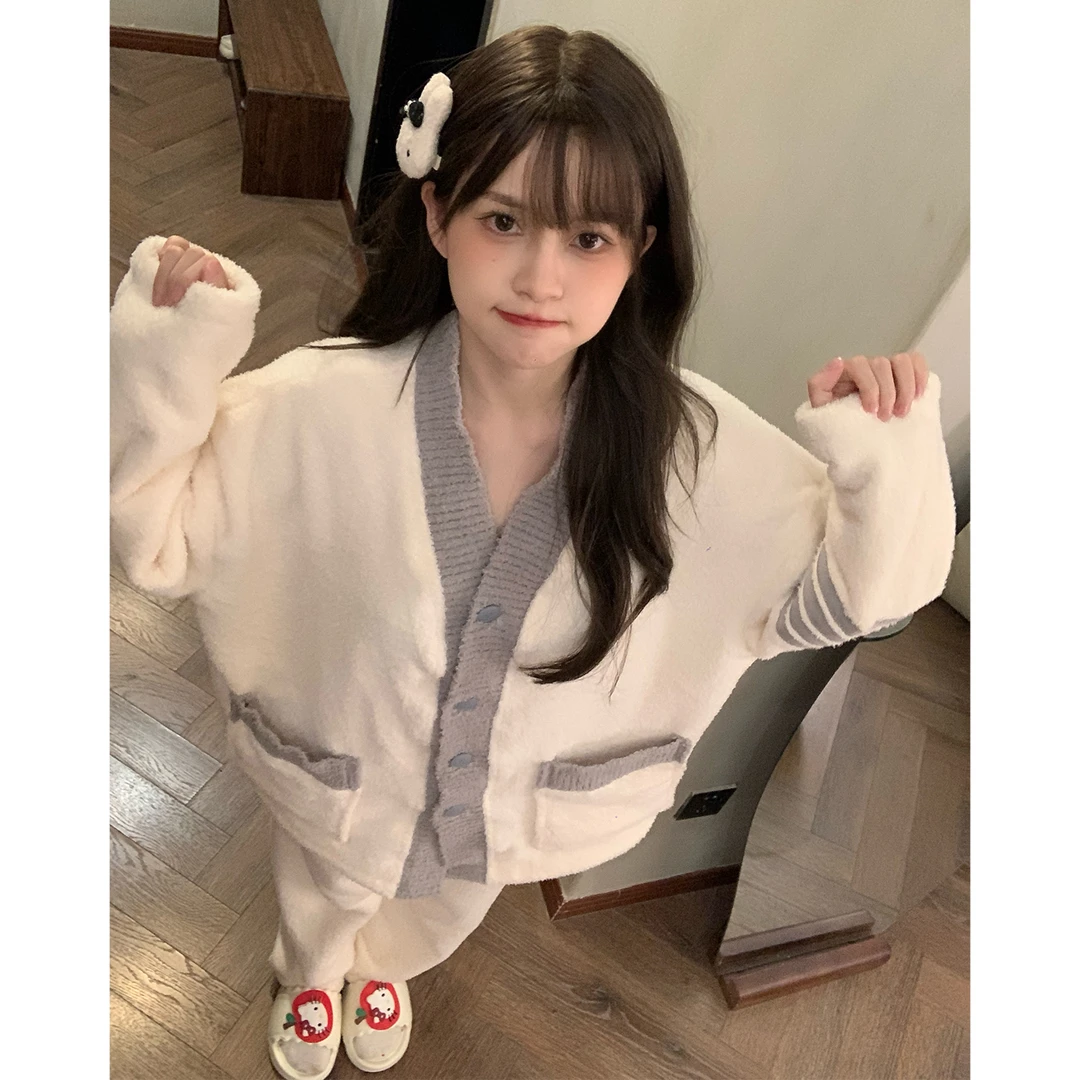 珊瑚绒加厚加绒秋冬季睡衣女款爆款2025新款半边绒保暖套装家居服