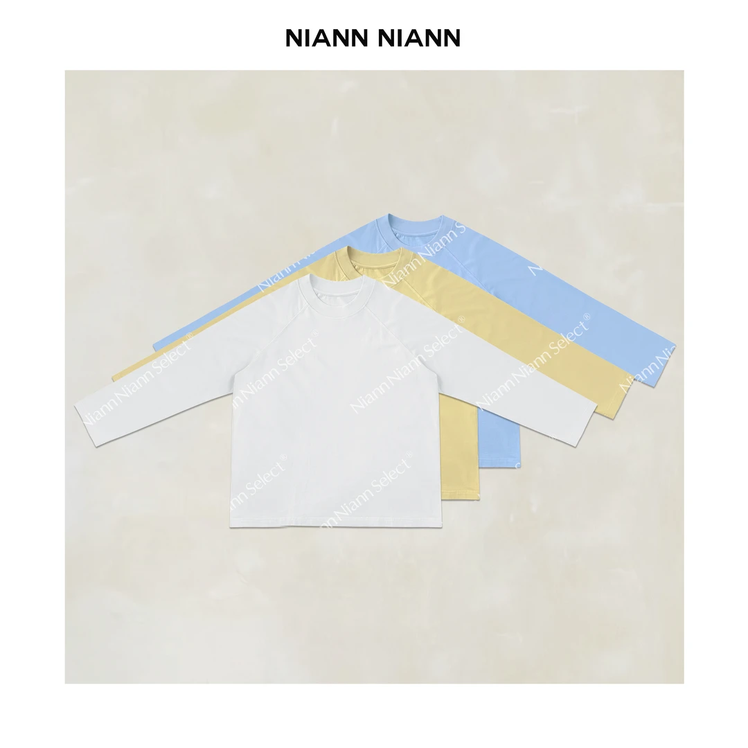 NiannNiann 新款女装定制绒感纯棉宽松插肩染色长袖大T 15780