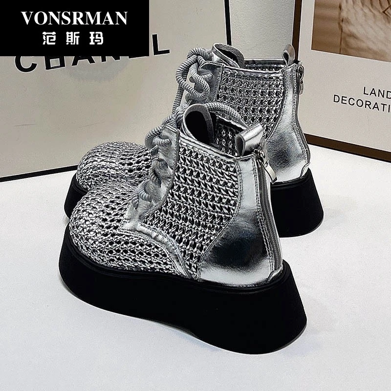 凉鞋女款2025夏新款厚底编织镂空罗马凉鞋透气百搭小众鞋子潮牌