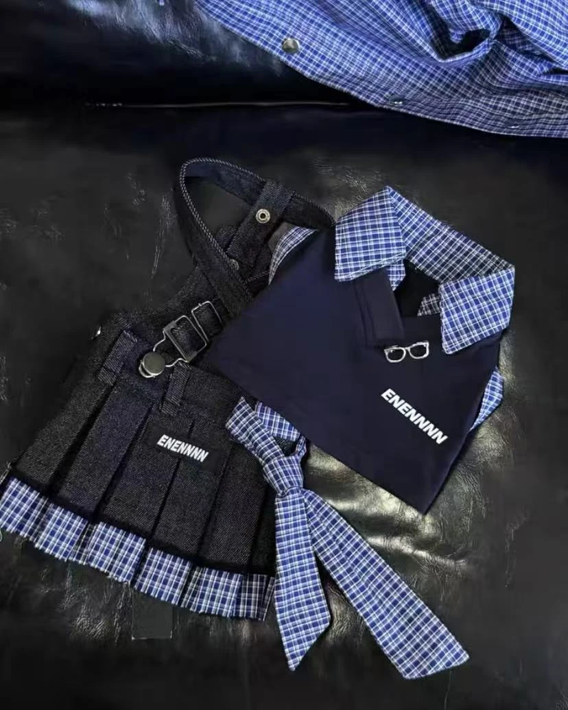 ENENNNN 女宝学院风短款拼接牛仔裙套装