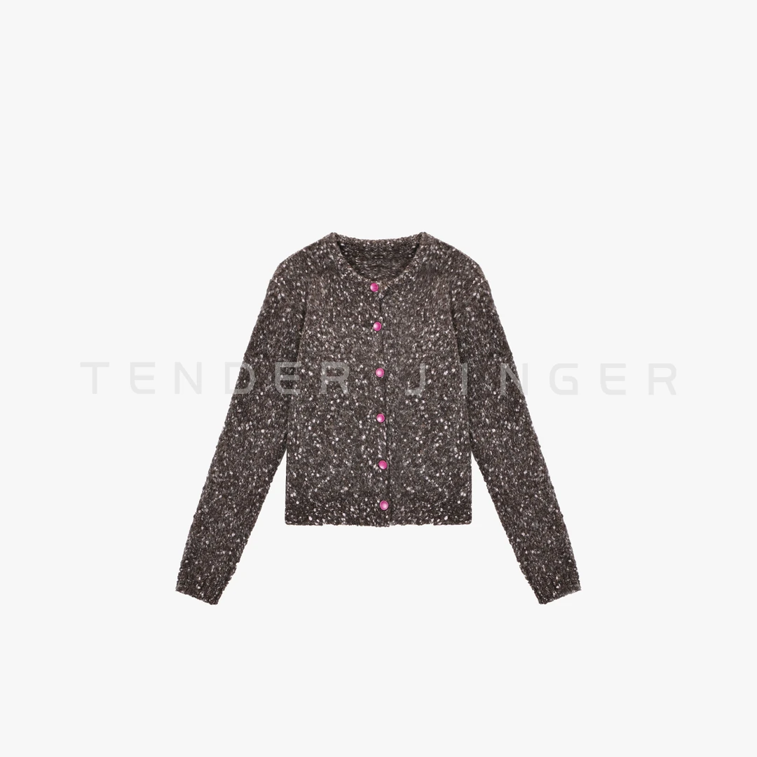 Tender Jinger｜线下专供 圆领羊毛混纺花色针织开衫T54MII50435