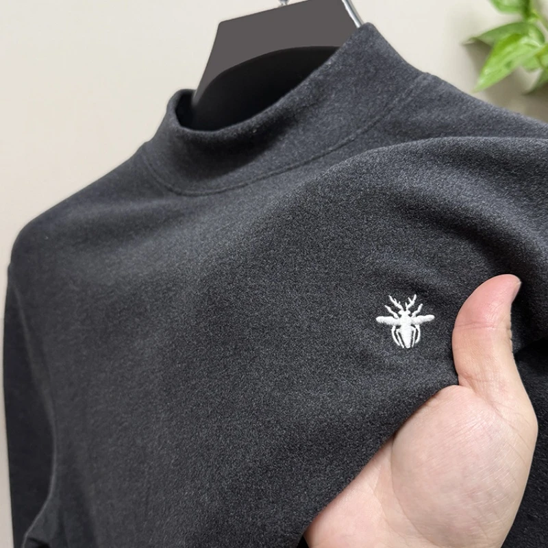 CATIA SELI秋冬季德绒半高领打底衫男士加厚款双面绒保暖长袖t恤