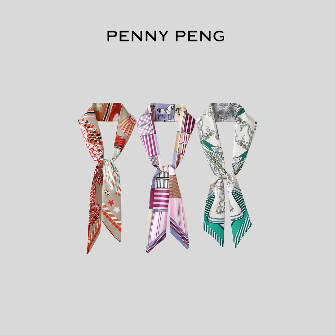PENNYPENG 马上来彩 百搭长条设计感彩绘小丝巾