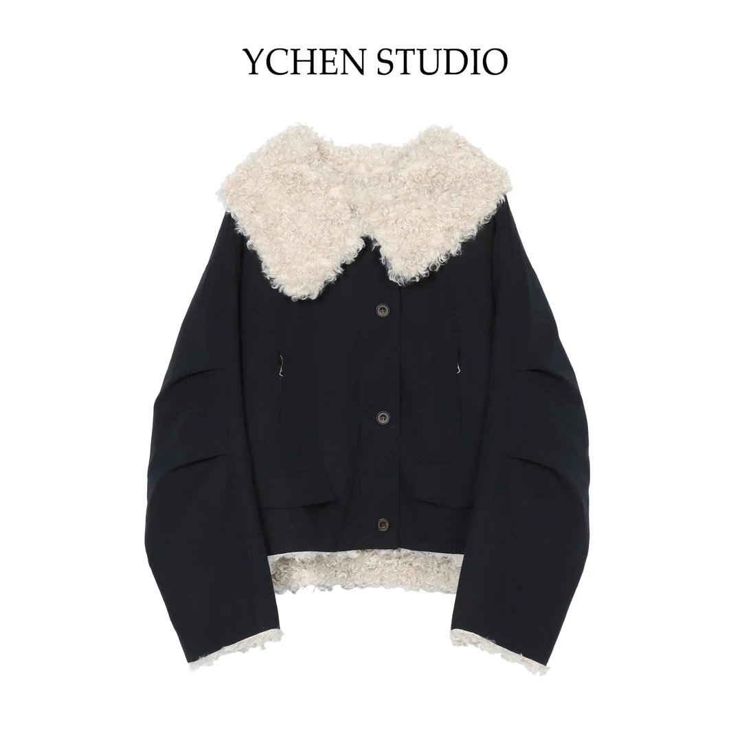 YCS【眠霜】冬季新款时尚法式复古宽松拼接大翻领外套WG2119ML