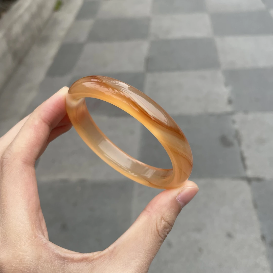 圈口59+正圈橘色锦鲤飘糖飘纹飘沙天然晶体介意勿拍-玛瑙