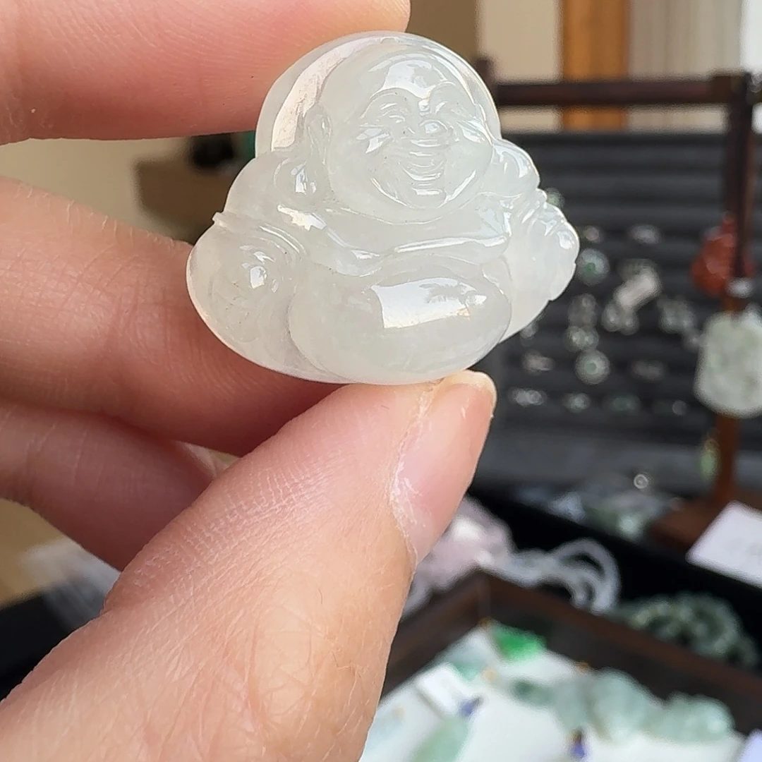 翡翠未镶嵌颈饰白月光笑佛