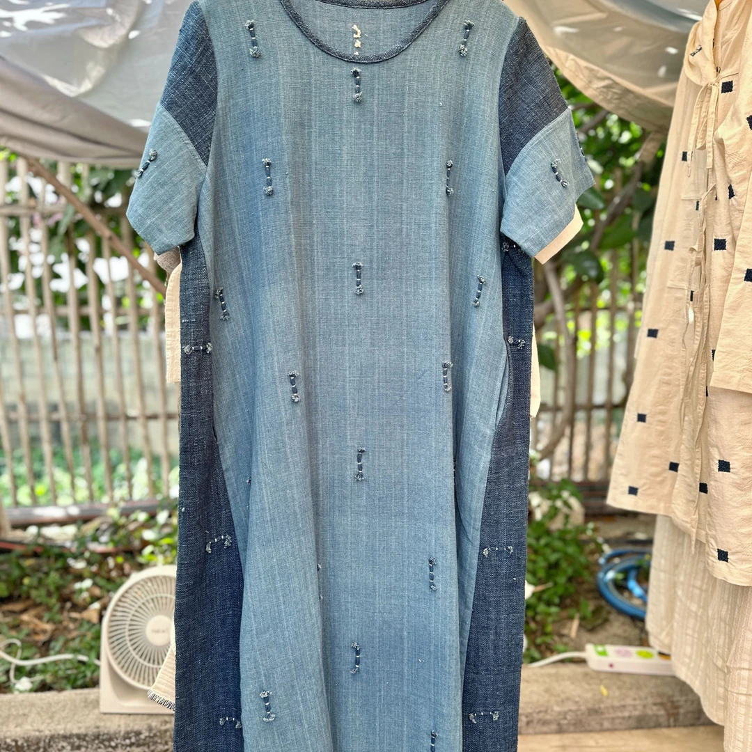 Taya 2024泰国清迈直邮新款汉麻娃娃领明线短袖连衣裙