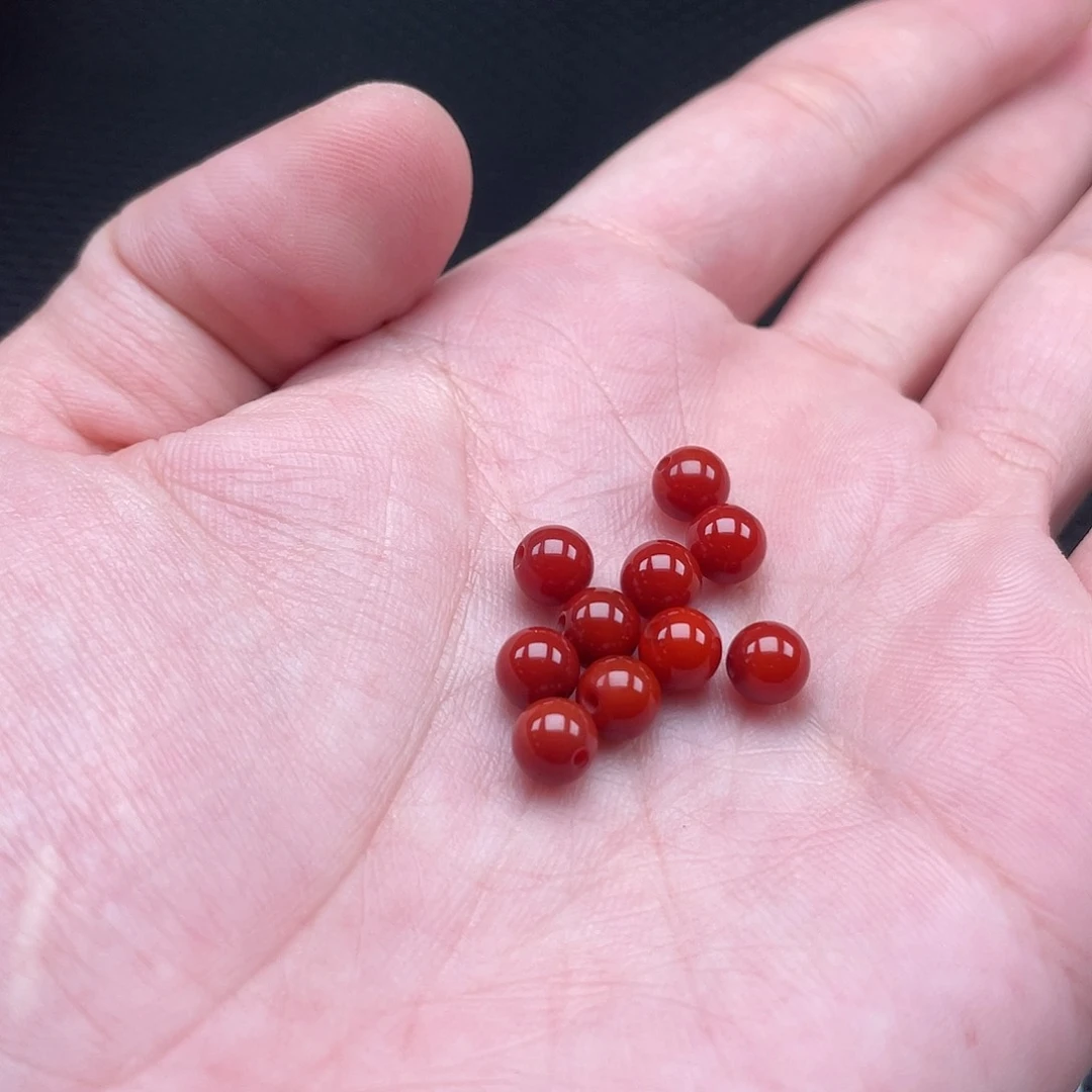 南红玛瑙4号 6mm柿子红圆珠一组10颗未镶嵌