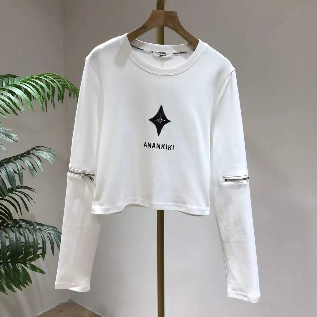 F1428春秋季韩版宽松设计感长袖卫衣女美式百搭短款显瘦上衣女