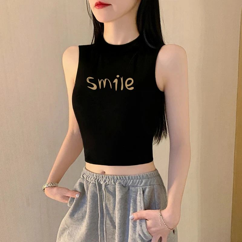 黑色半高领无袖小吊带背心女内搭2025新款露脐短款别致上衣95棉夏