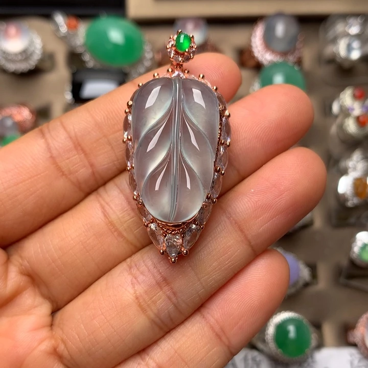 翡翠合金戒指翡翠高冰波晴水叶子