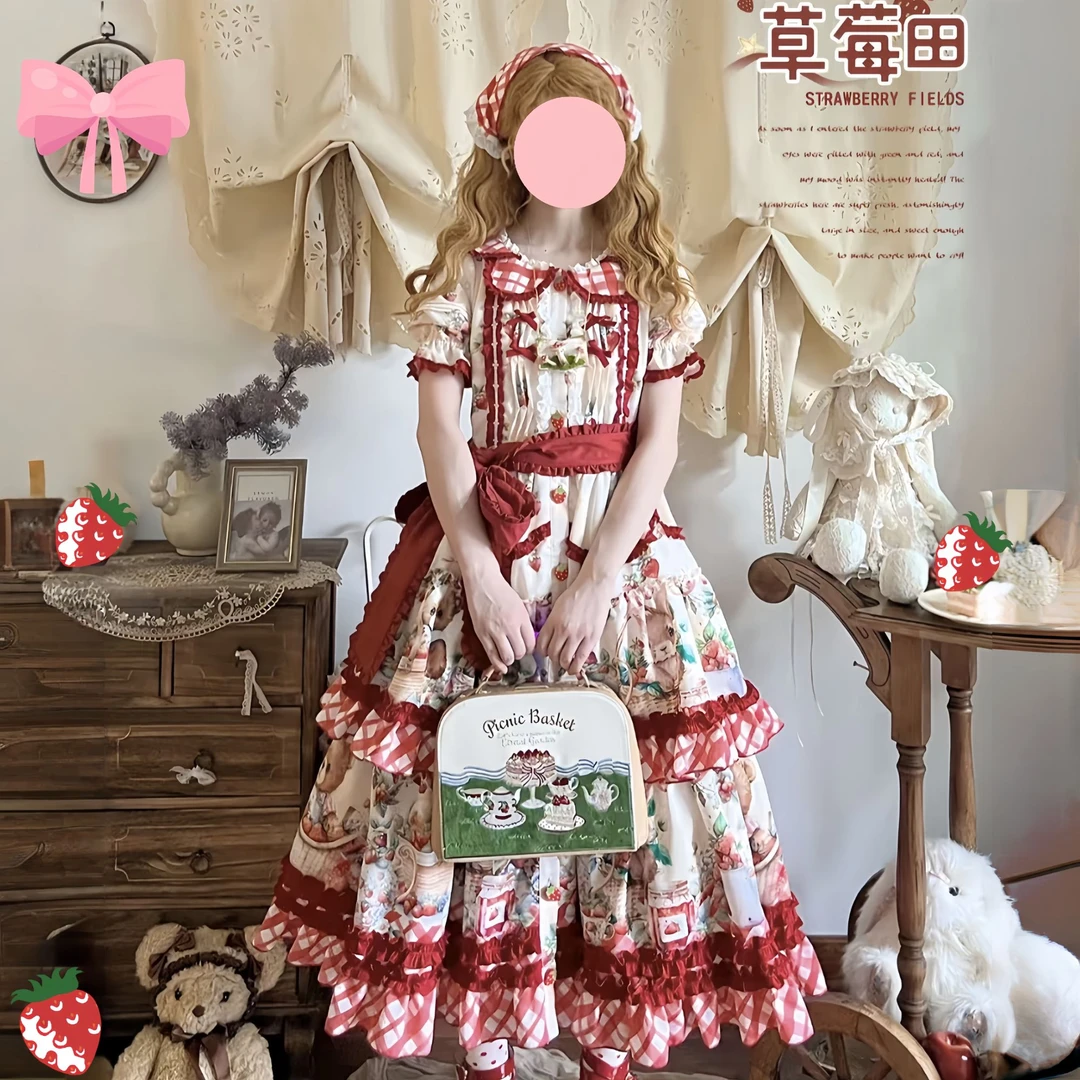 线球猫原创lolita十二月草莓田op优雅cla洛丽塔日常甜lo裙公主裙