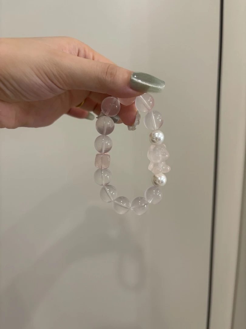 【豆蔻】,天然水晶,粉水晶小熊,手串