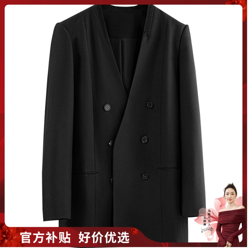 【品牌奥莱】丝柏舍2025春新款女长袖纯色中长V领宽松西装S51Y1174X