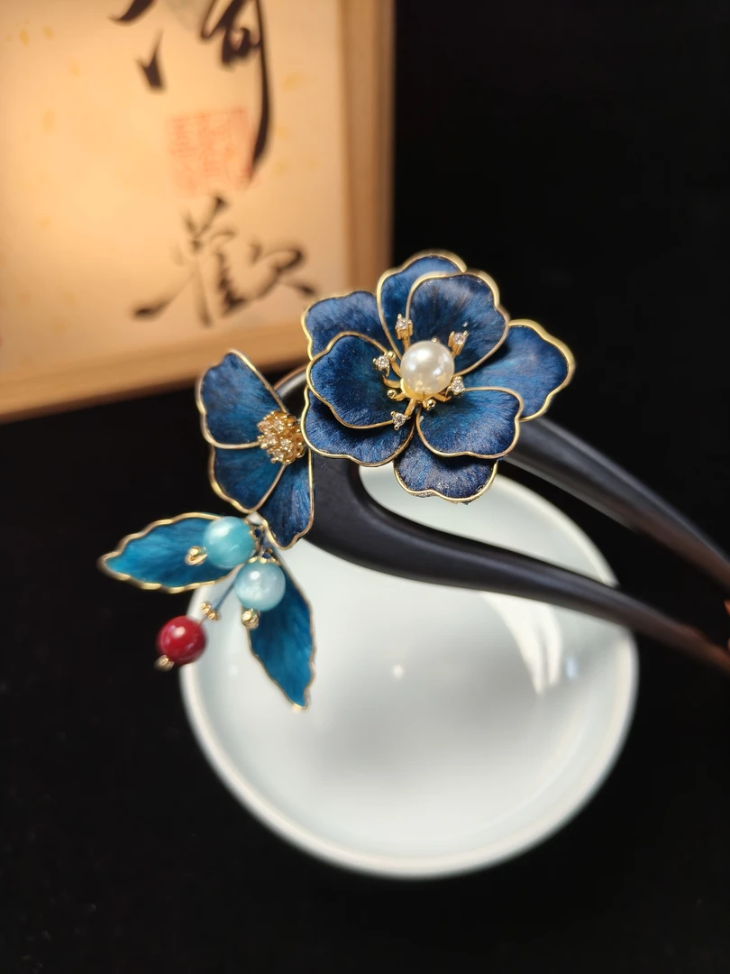 [蓝魅]新中式非遗绒花发簪发饰手工原创复古国风旗袍汉服配饰